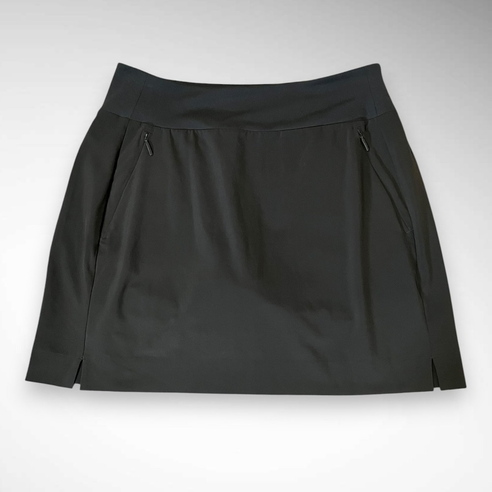 ATHLETA Black Athletic Golf Skirt Stretch Skort W/ Slash Zipper Pockets‎